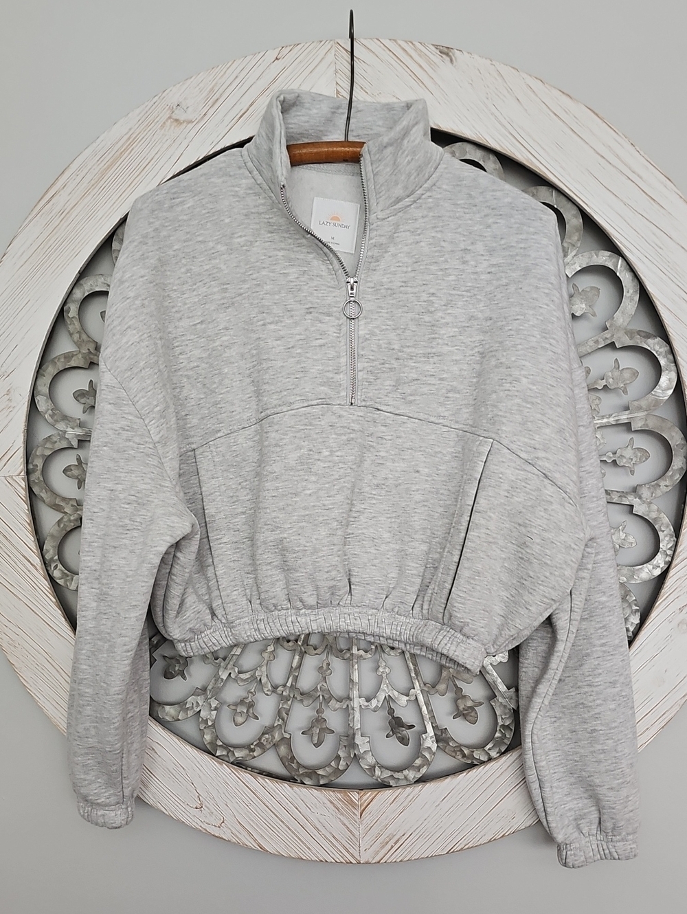 Sunday Light Gray Quarter-Zip Cropped Sweatshirt